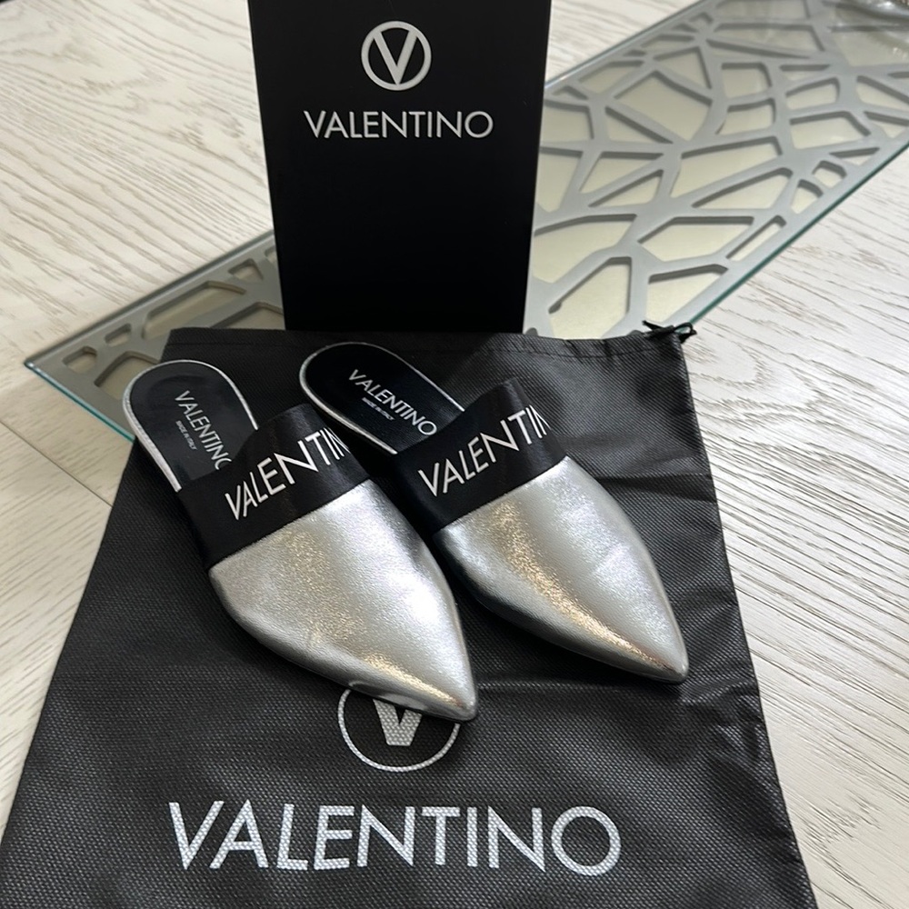 Valentino Silver Logo Mules